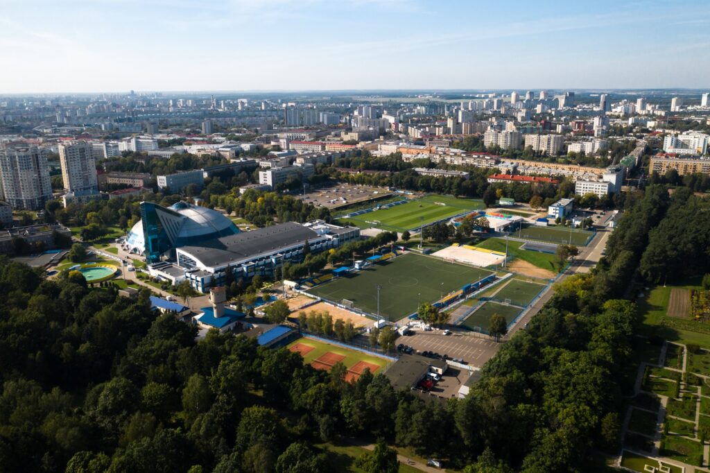 Sports complex in the center of Minsk with open stadiums for games.Belarus